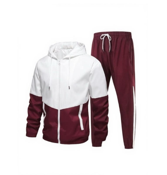 Men's color-blocked drawstring zip-up hoodie and sweatpants
