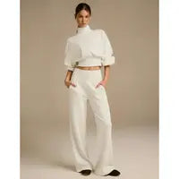 GLOWMODE Modal Soft Warm CurvedBubble Hem Waist Length Oversized Ribbed Cuffs High Neck Pullover Sweatshirt Daily