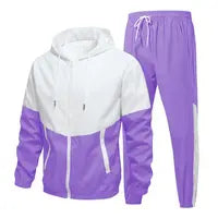 Men's color-blocked drawstring zip-up hoodie and sweatpants