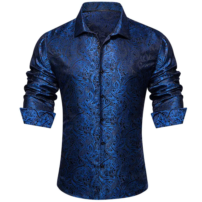 Men's Luxury Paisley Silk-Feel Button Down Shirt