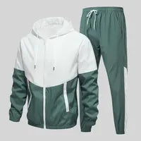 Men's color-blocked drawstring zip-up hoodie and sweatpants