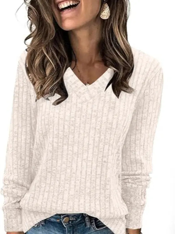 Women's Plain Drop Shoulder V Neck Tee Knitwea