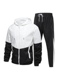 Men's color-blocked drawstring zip-up hoodie and sweatpants